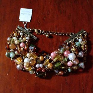 Lia Sofia 9 Strand Colorful Beaded Bracelet on Brass Tone   New with Tags